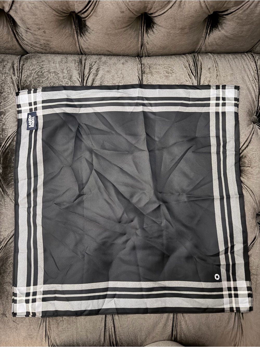 Lands' End Black and Gray Striped Silk-Feel Scarf